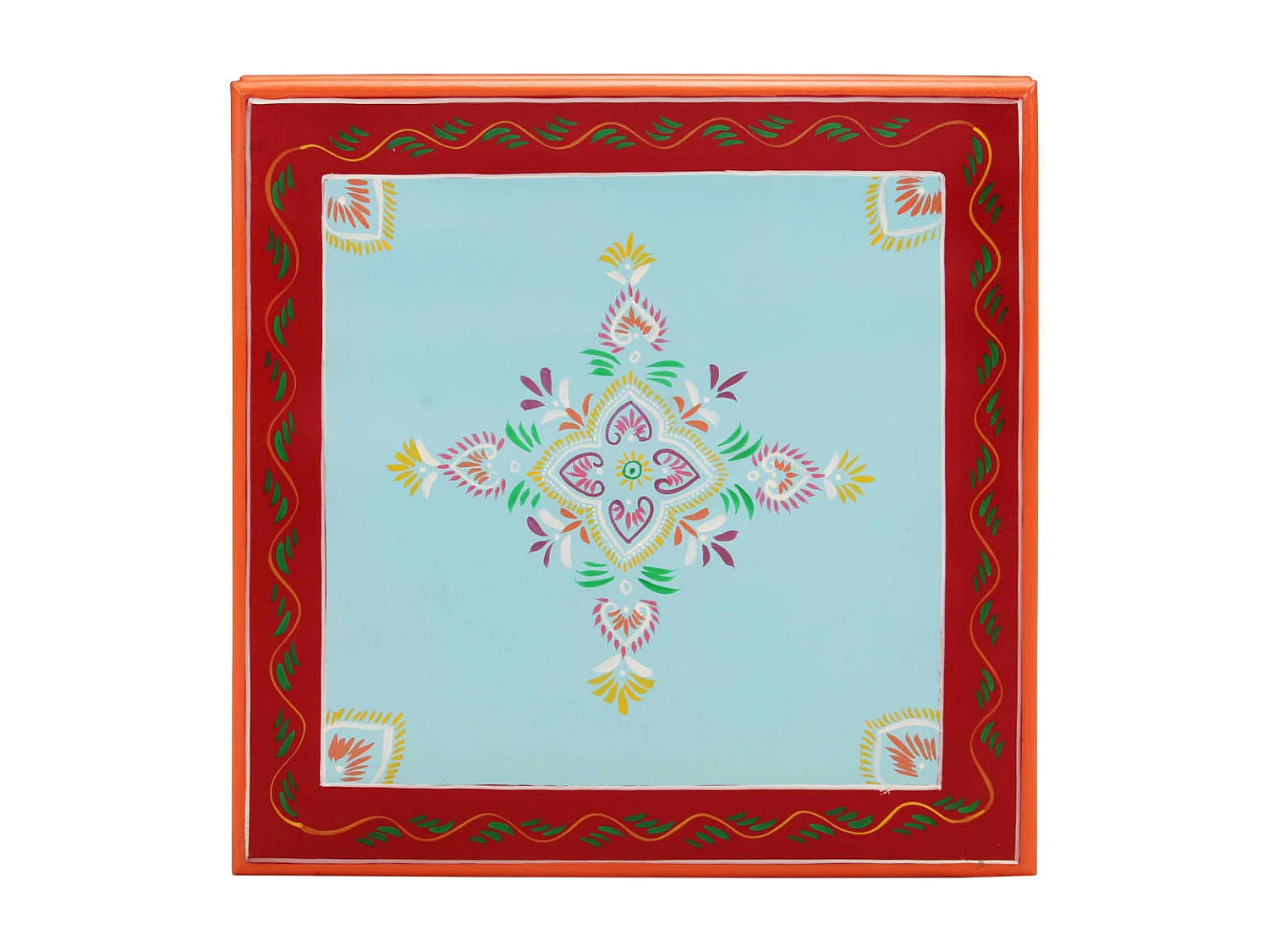 Table basse bleu bois de manguier massif peint à la main