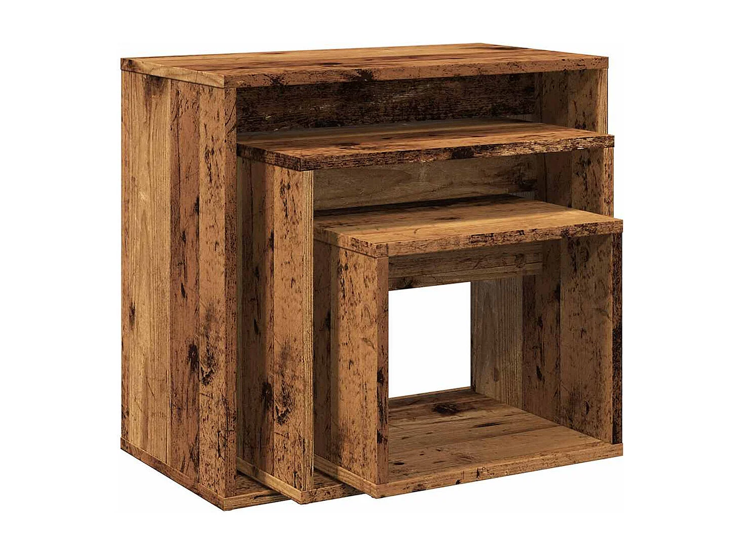 Tavolini impilabili 3 pezzi in legno vecchio e legno ingegnerizzato
