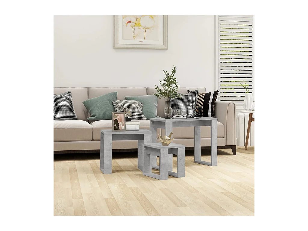 Tables gigognes 3 pcs Gris béton Bois d'ingénierie