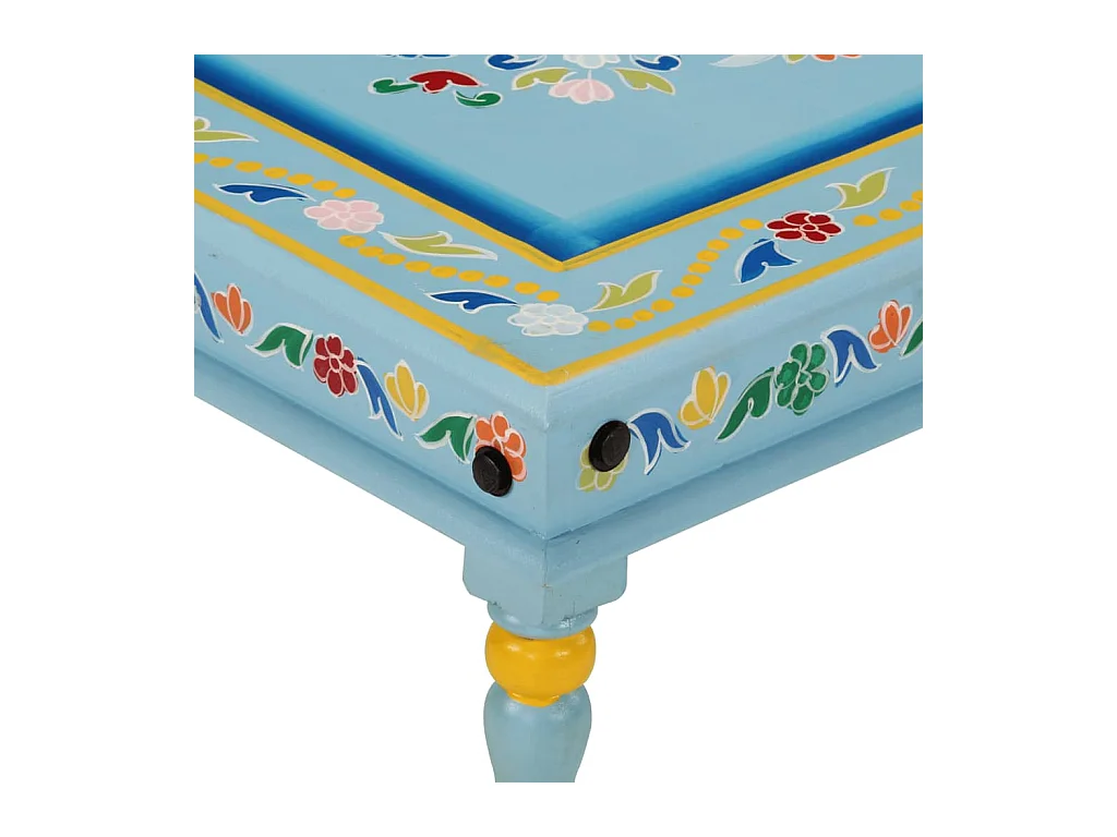 Table basse turquoise bois de manguier massif peint à la main