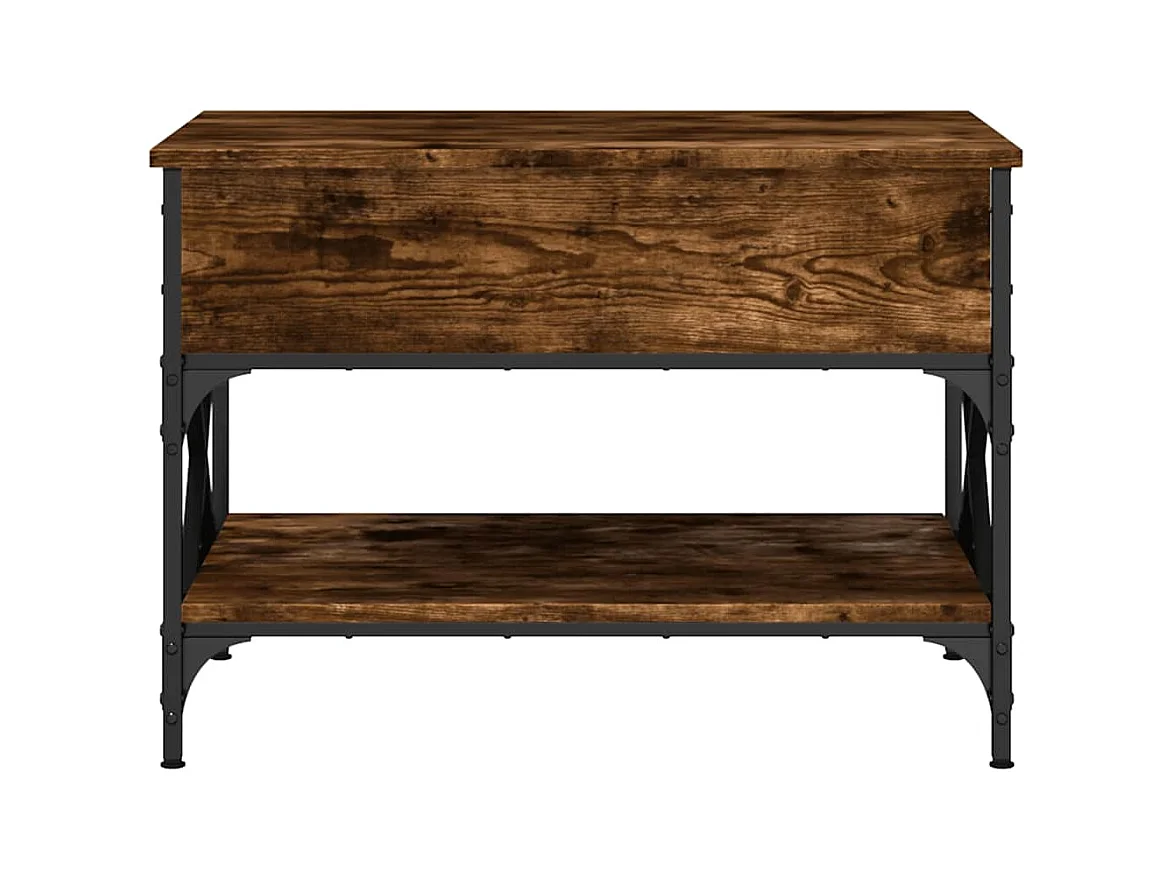 Gerookte eiken salontafel 70x50x50 cm bewerkt hout en metaal