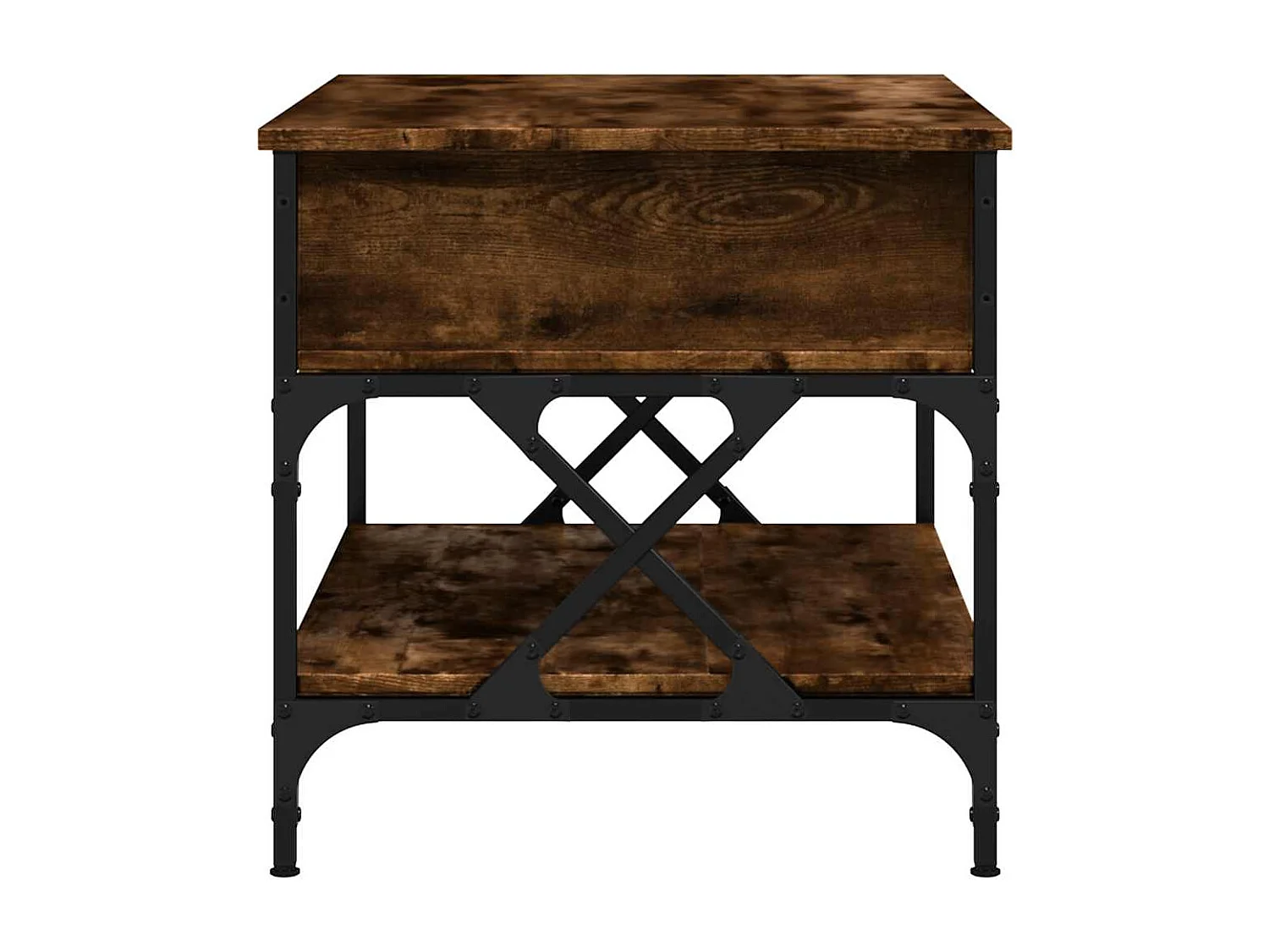 Gerookte eiken salontafel 70x50x50 cm bewerkt hout en metaal