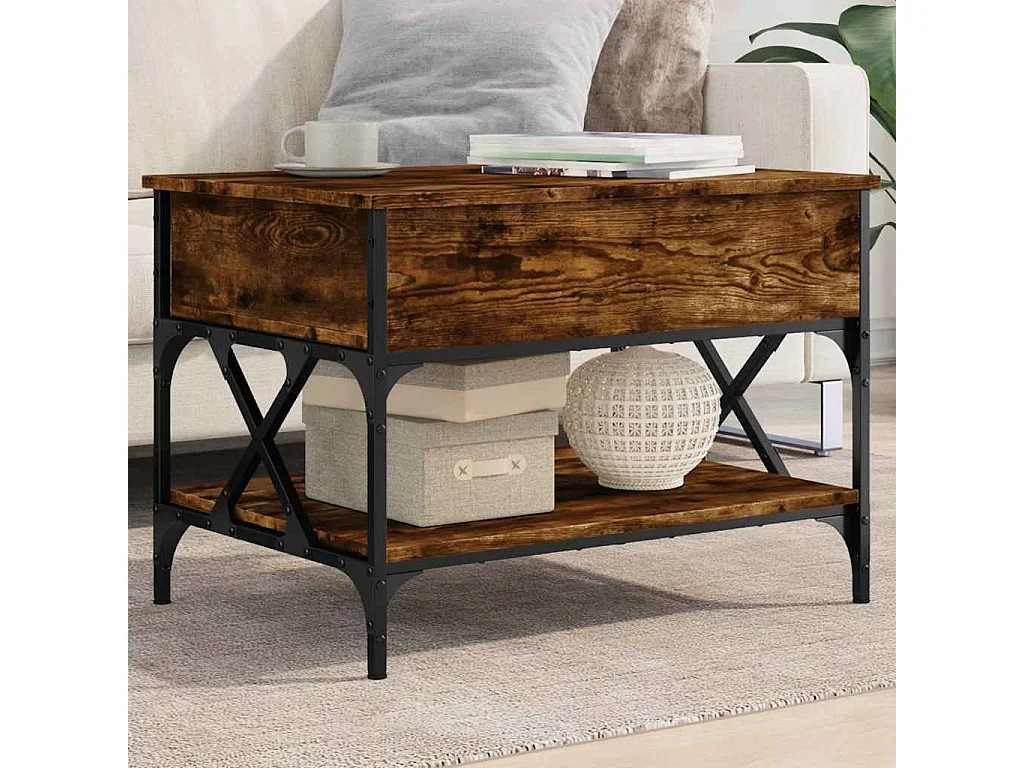 Table basse chêne fumé 70x50x50 cm bois d'ingénierie et métal