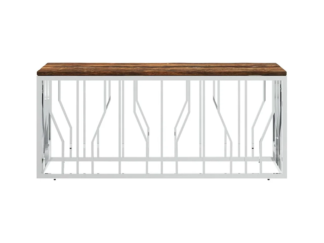 Table basse acier inoxydable et bois massif de récupération