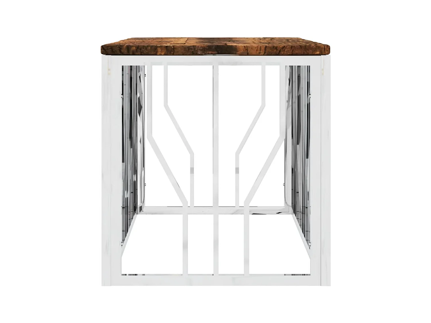 Table basse acier inoxydable et bois massif de récupération