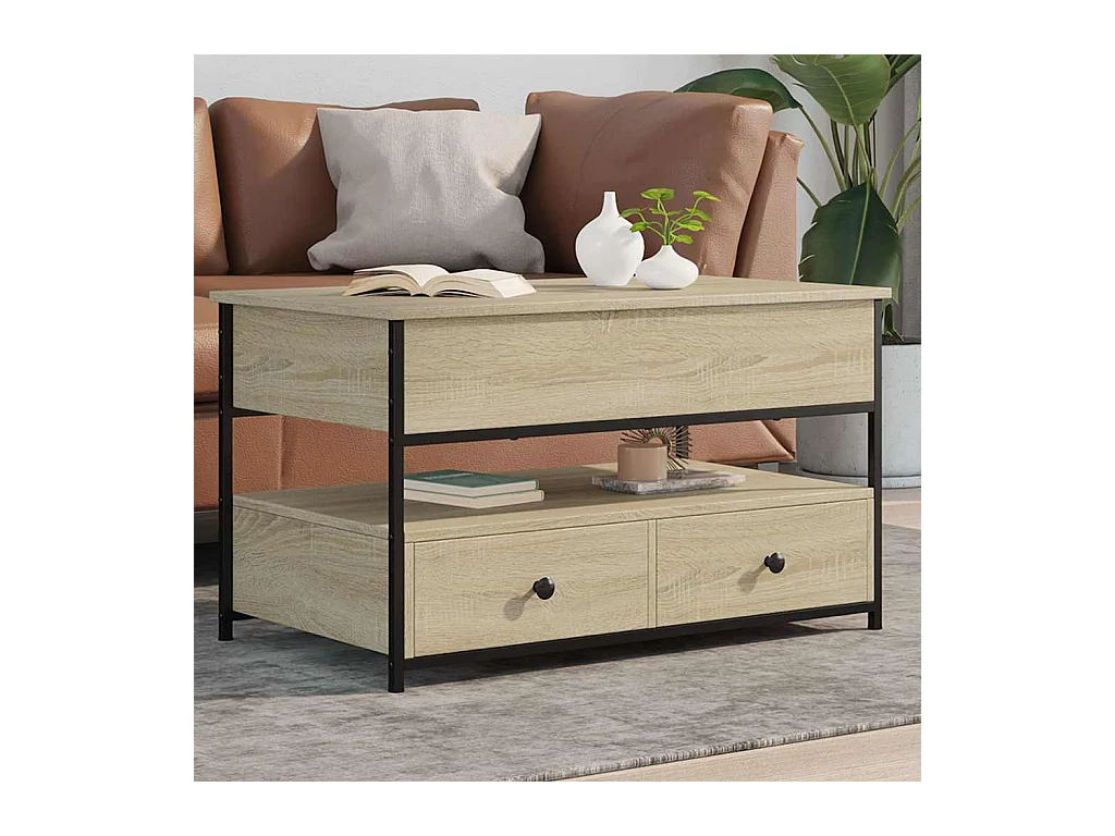 Table basse chêne sonoma 85x50x50 cm bois d'ingénierie et métal