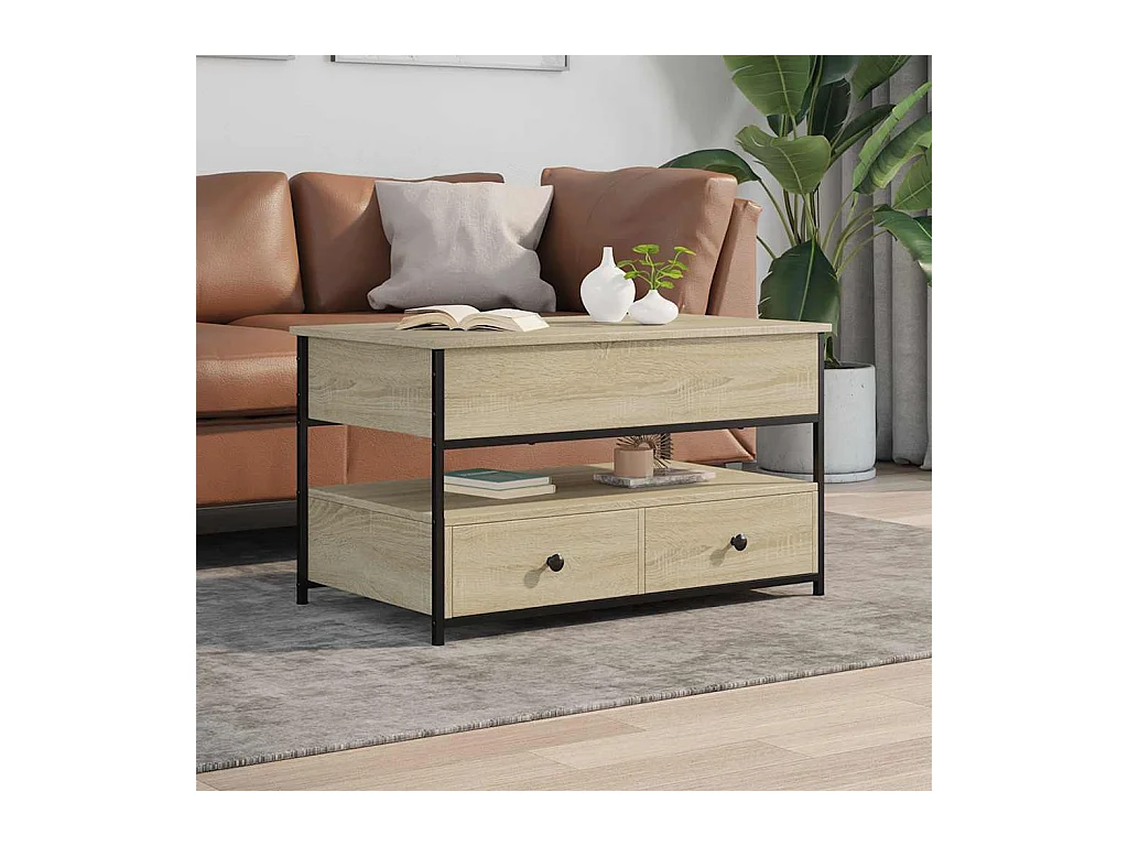 Table basse chêne sonoma 85x50x50 cm bois d'ingénierie et métal