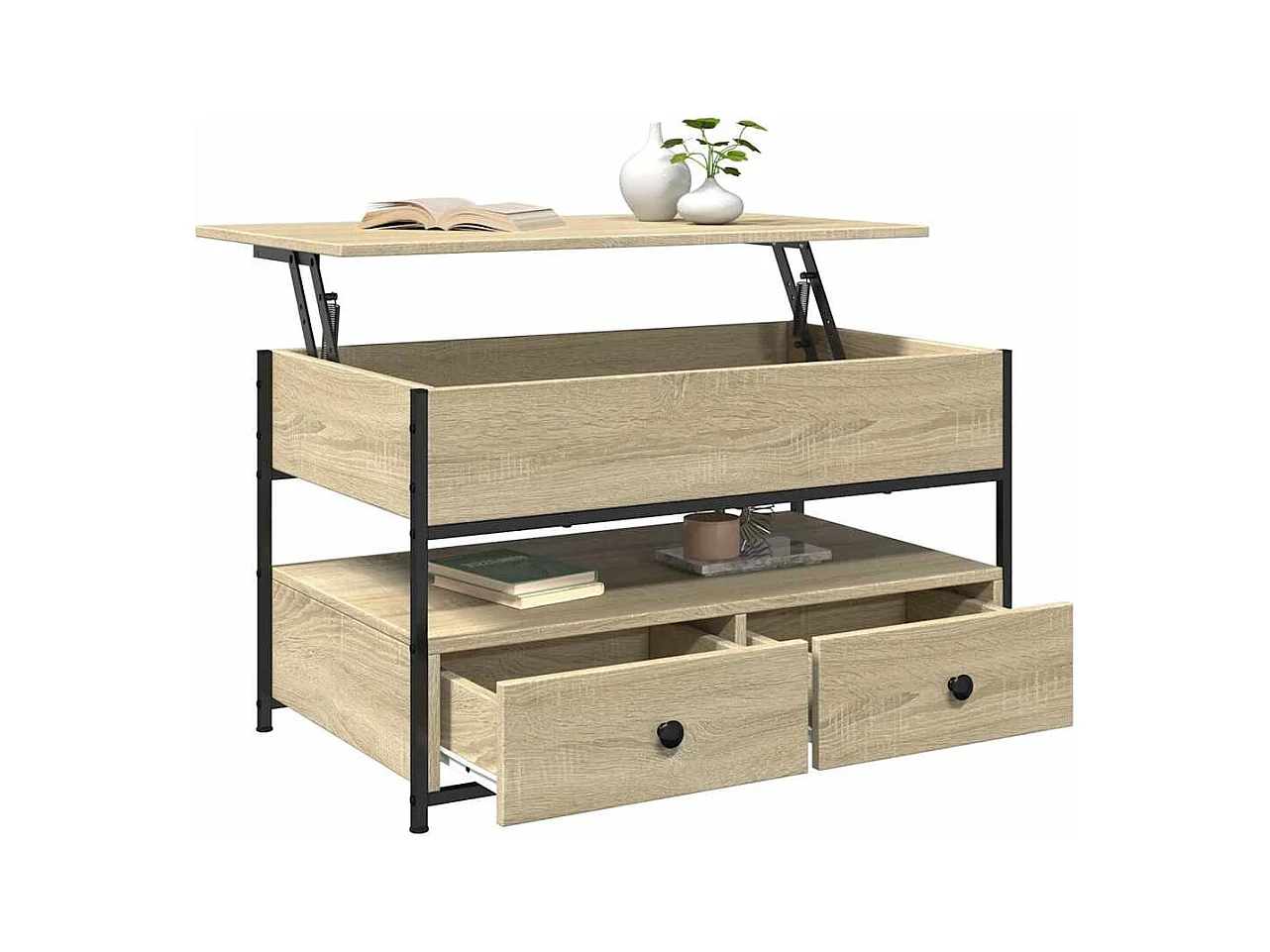 Table basse chêne sonoma 85x50x50 cm bois d'ingénierie et métal