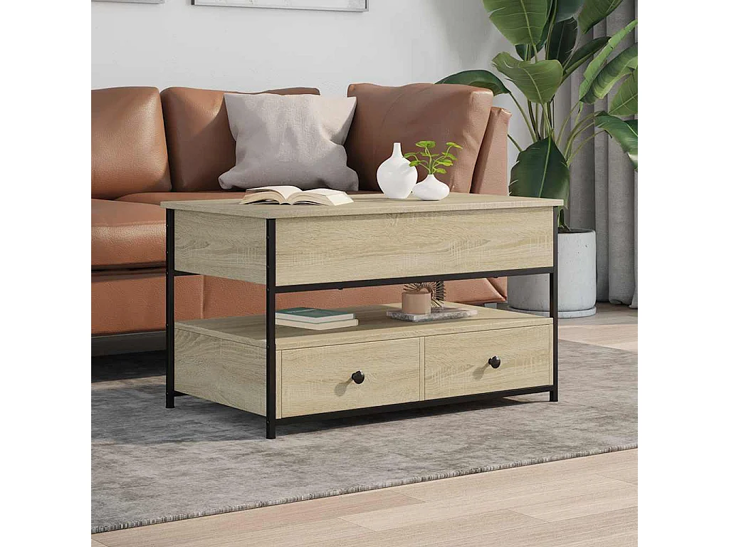 Table basse chêne sonoma 85x50x50 cm bois d'ingénierie et métal