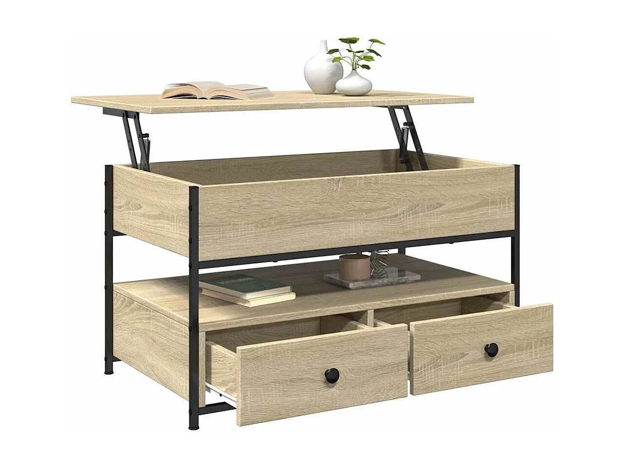 Table basse chêne sonoma 85x50x50 cm bois d'ingénierie et métal