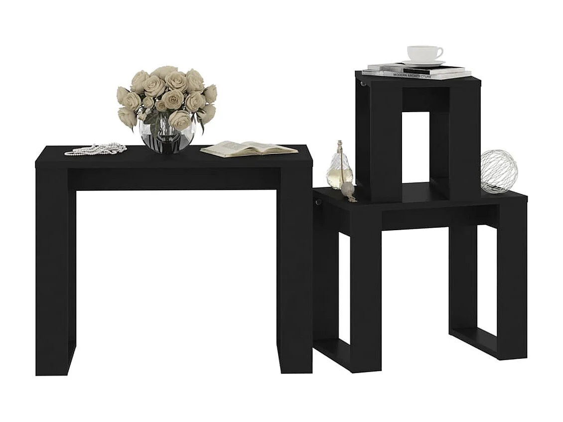 Tables gigognes 3 pcs Noir Bois d'ingénierie