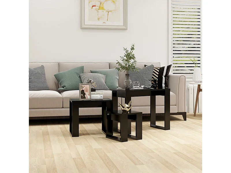 Tables gigognes 3 pcs Noir Bois d'ingénierie