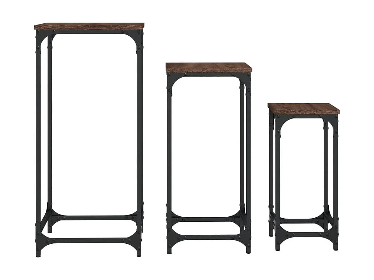 Tavolini laterali impilabili 3 pezzi in legno ingegnerizzato color rovere marrone
