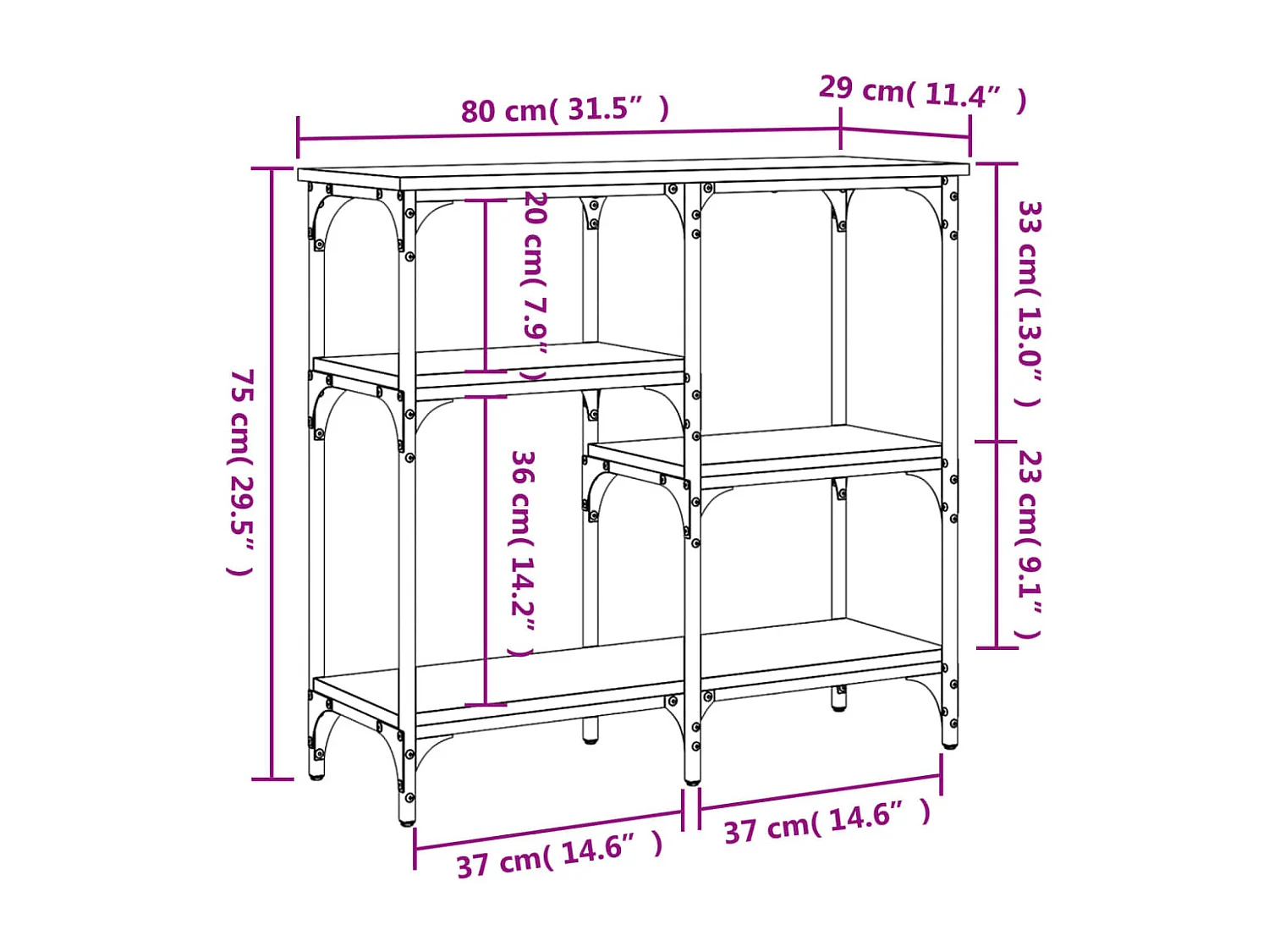 Mesa consola de roble marrón 80x29x75 cm Madera de ingeniería