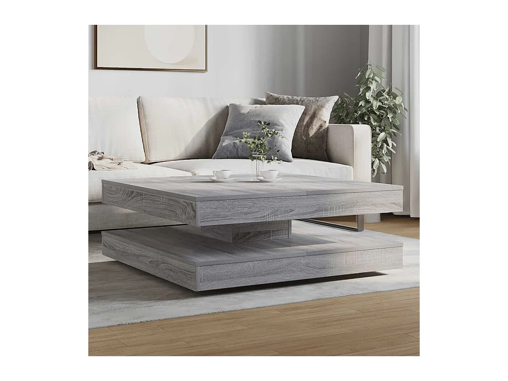 Table basse rotative à 360 degrés sonoma gris 90x90x34,5 cm