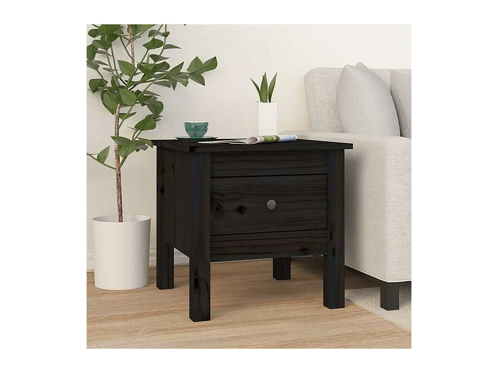 Tavolino Nero 40x40x39 cm Legno massello di pino