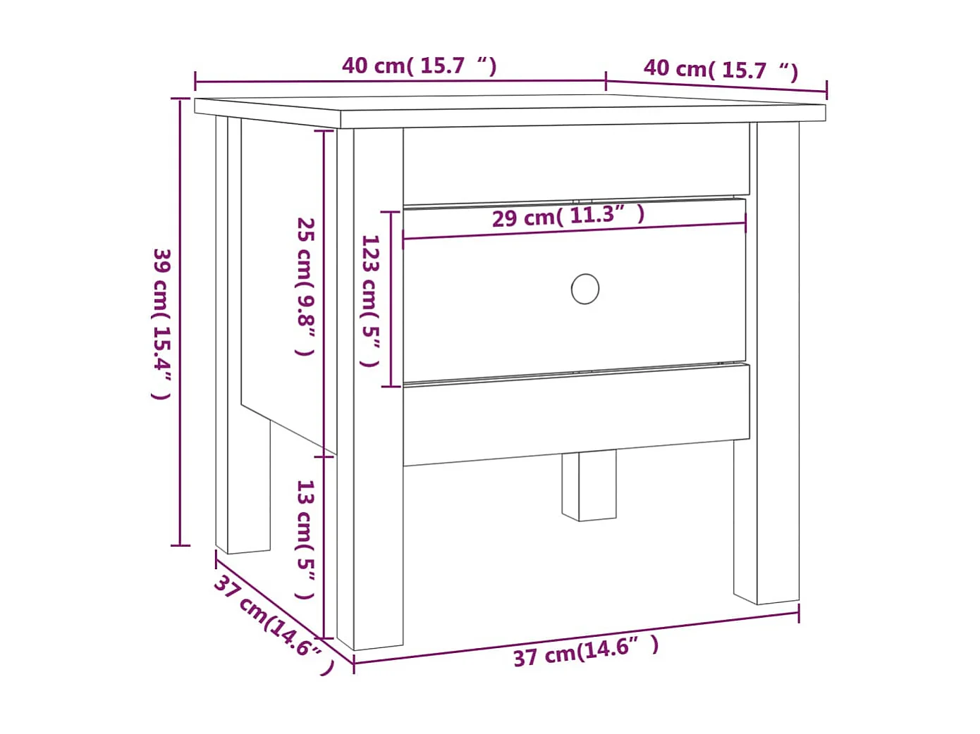 Bijzettafel Zwart 40x40x39 cm Massief grenenhout
