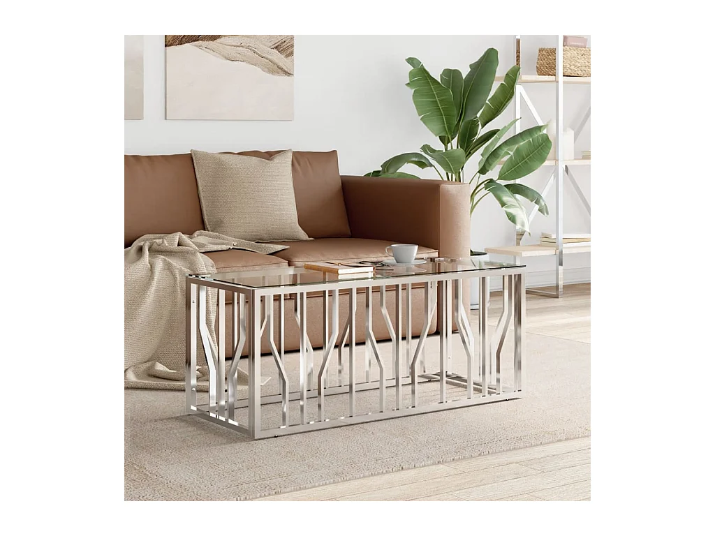 Table basse 110x45x45 cm acier inoxydable et verre