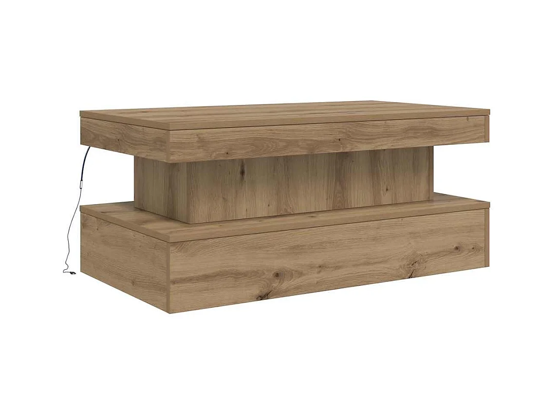 Table basse avec lumières LED chêne artisanal 90x50x40 cm