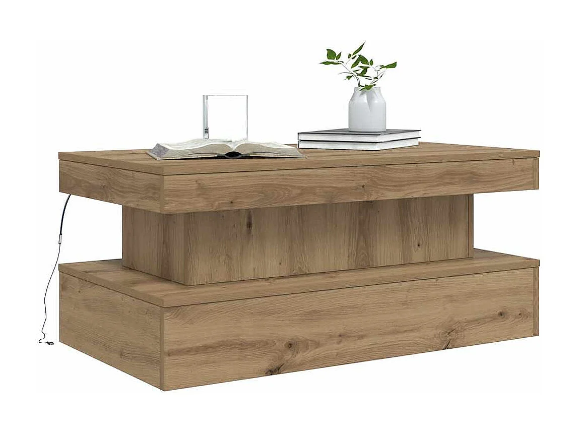 Table basse avec lumières LED chêne artisanal 90x50x40 cm