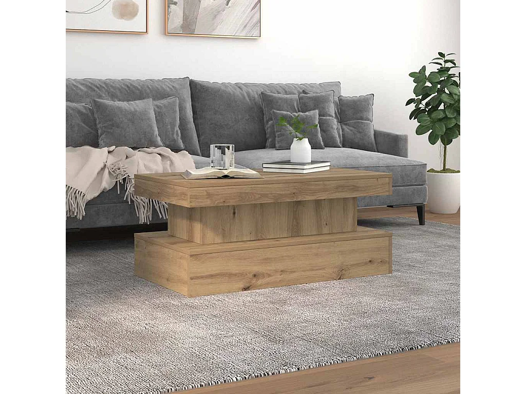 Tavolino con luci LED, rovere lavorato a mano, 90x50x40 cm