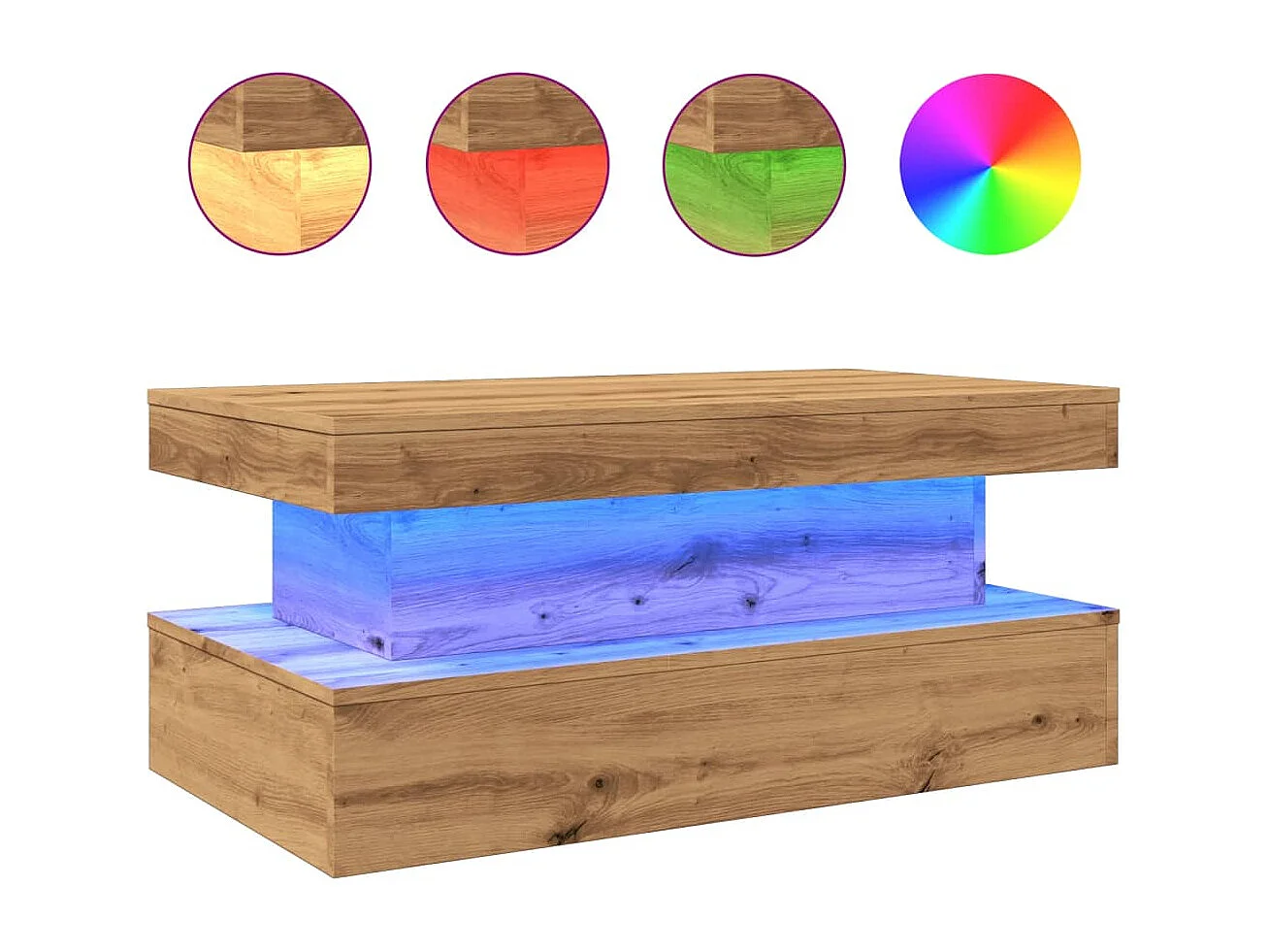 Tavolino con luci LED, rovere lavorato a mano, 90x50x40 cm