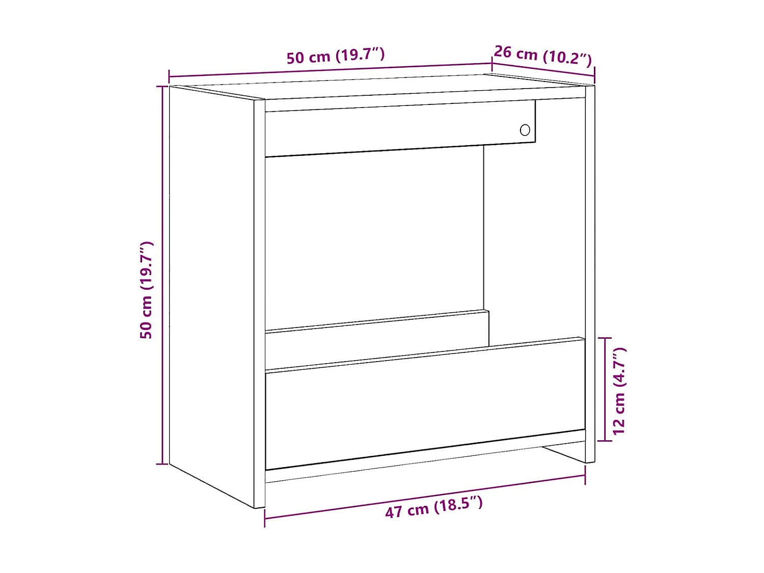Tavolino laterale in rovere fatto a mano 50x26x50 cm in legno ingegnerizzato