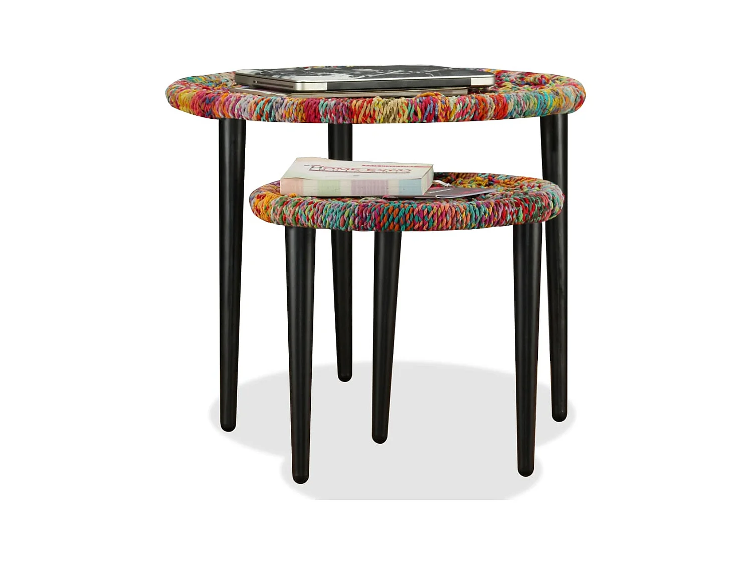 2 stuks salontafel Chindi geweven details veelkleurig