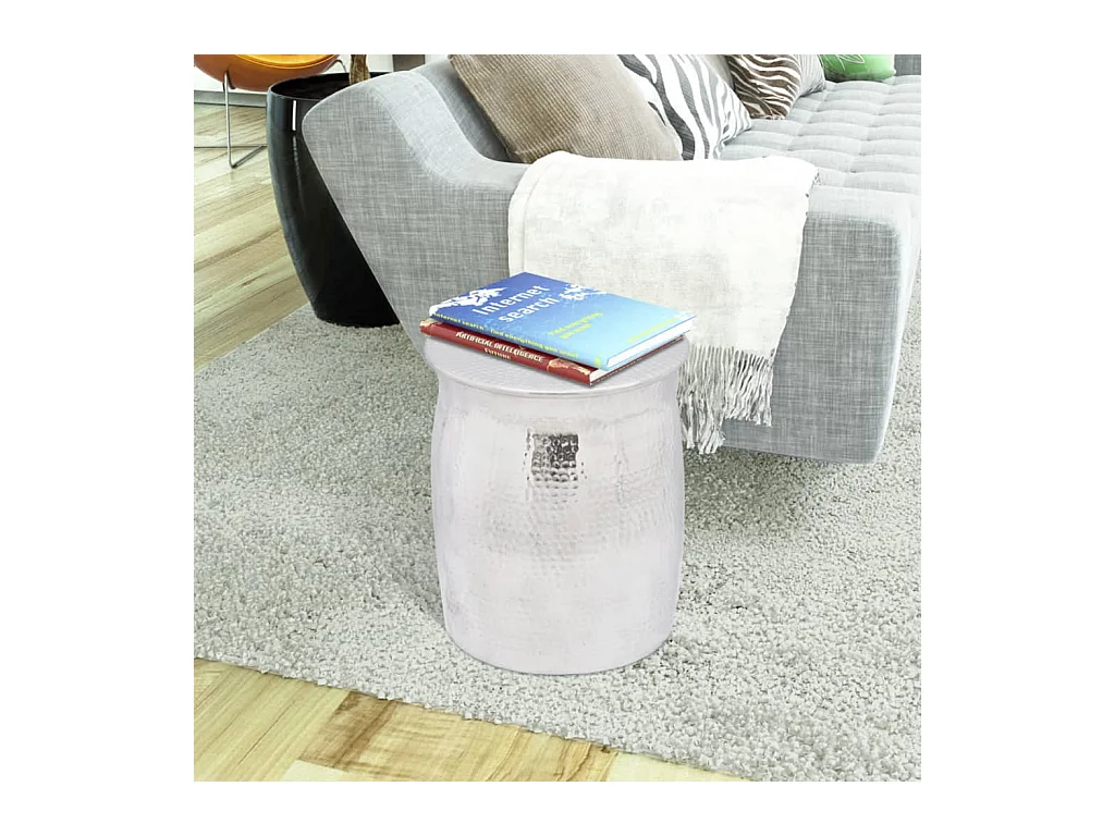 Table basse/tabouret martelé en aluminium Argenté