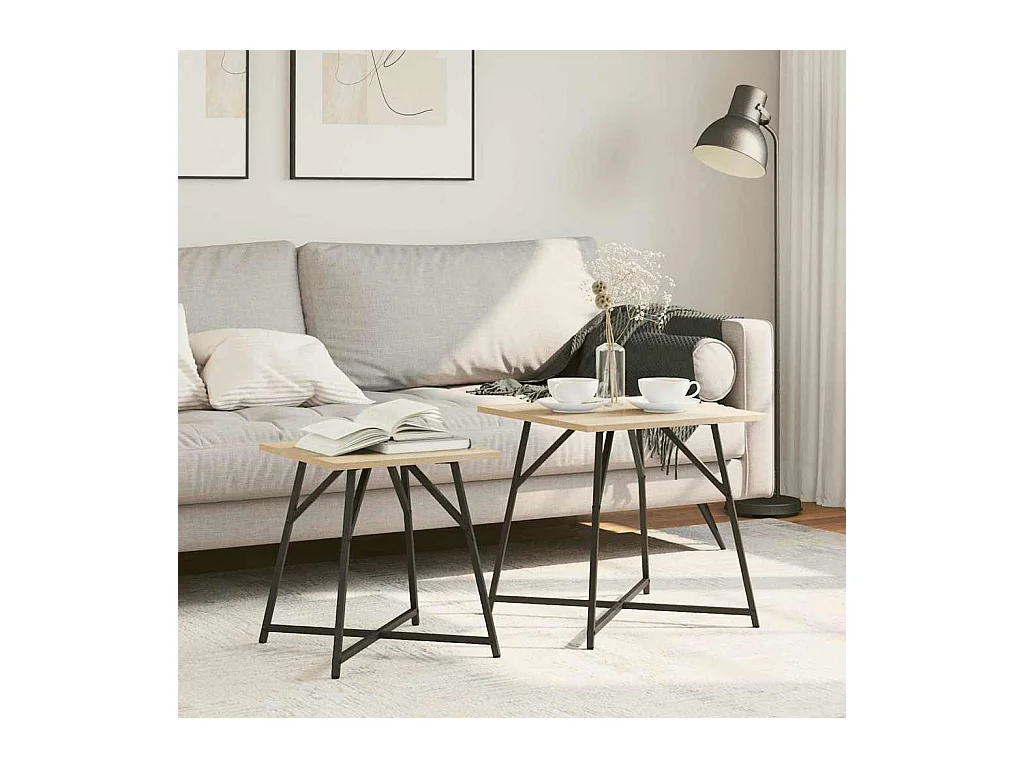 Ensemble de tables d'appoint 2 pcs Chêne Sonoma et noir