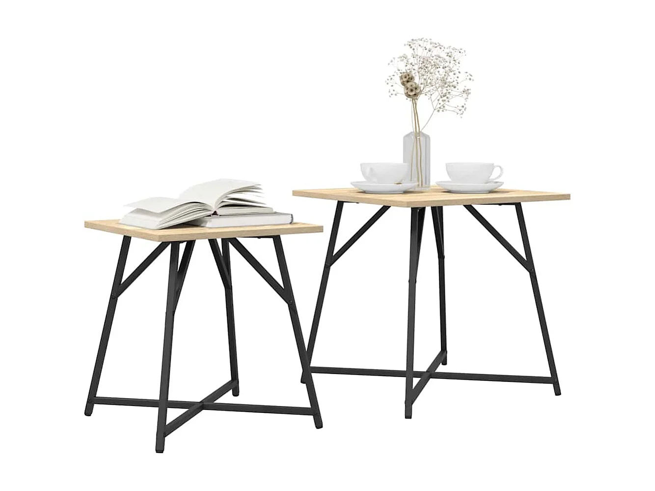 Ensemble de tables d'appoint 2 pcs Chêne Sonoma et noir