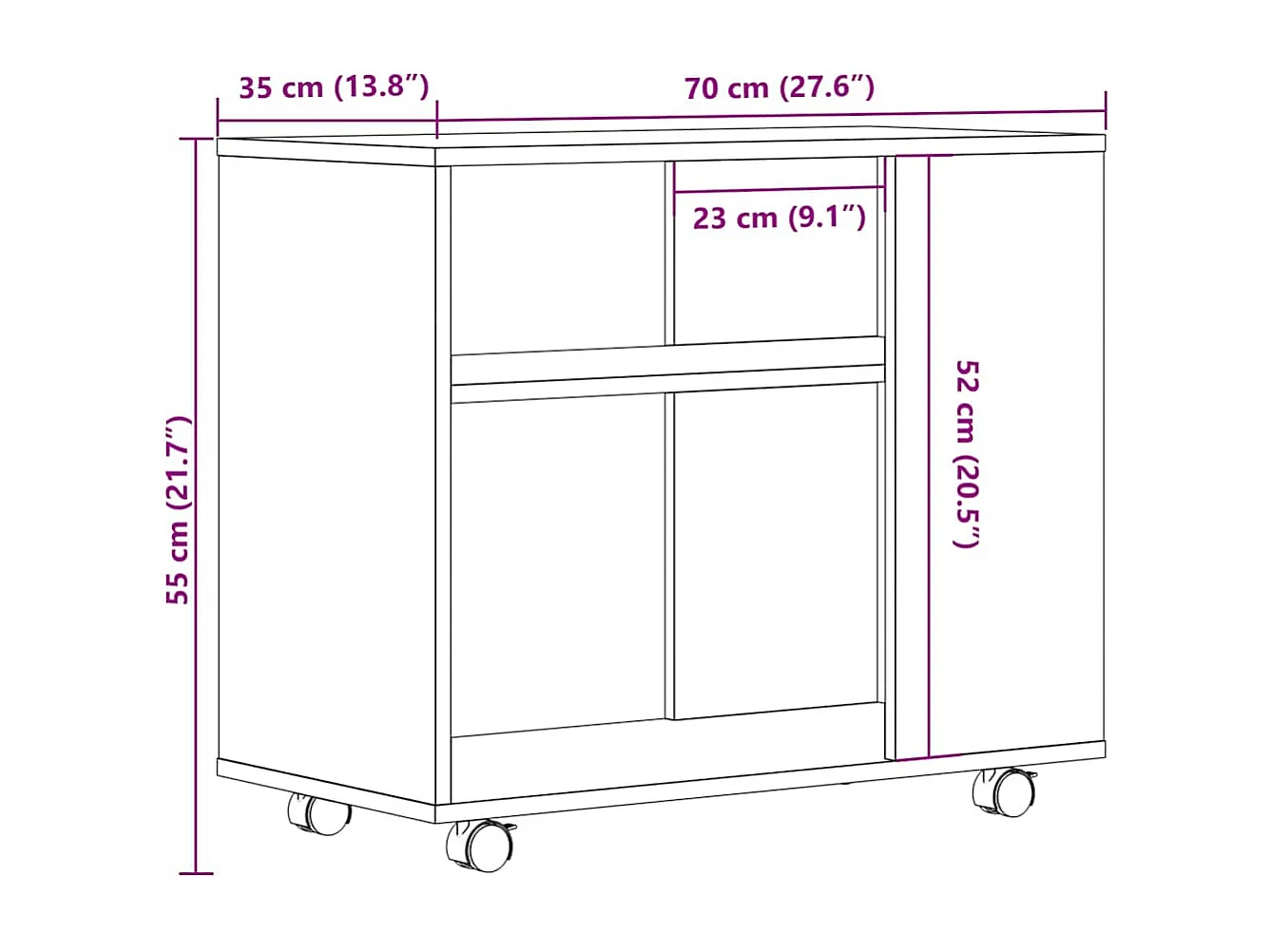 Mesa auxiliar de madera antigua 70x35x55 cm madera de ingeniería