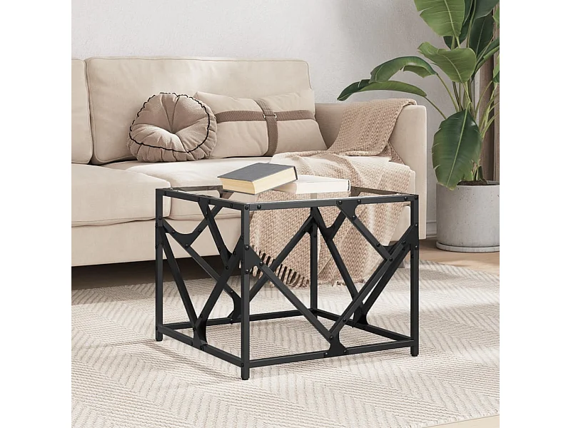 Mesa de centro con tapa de cristal transparente 50x50x41 cm acero