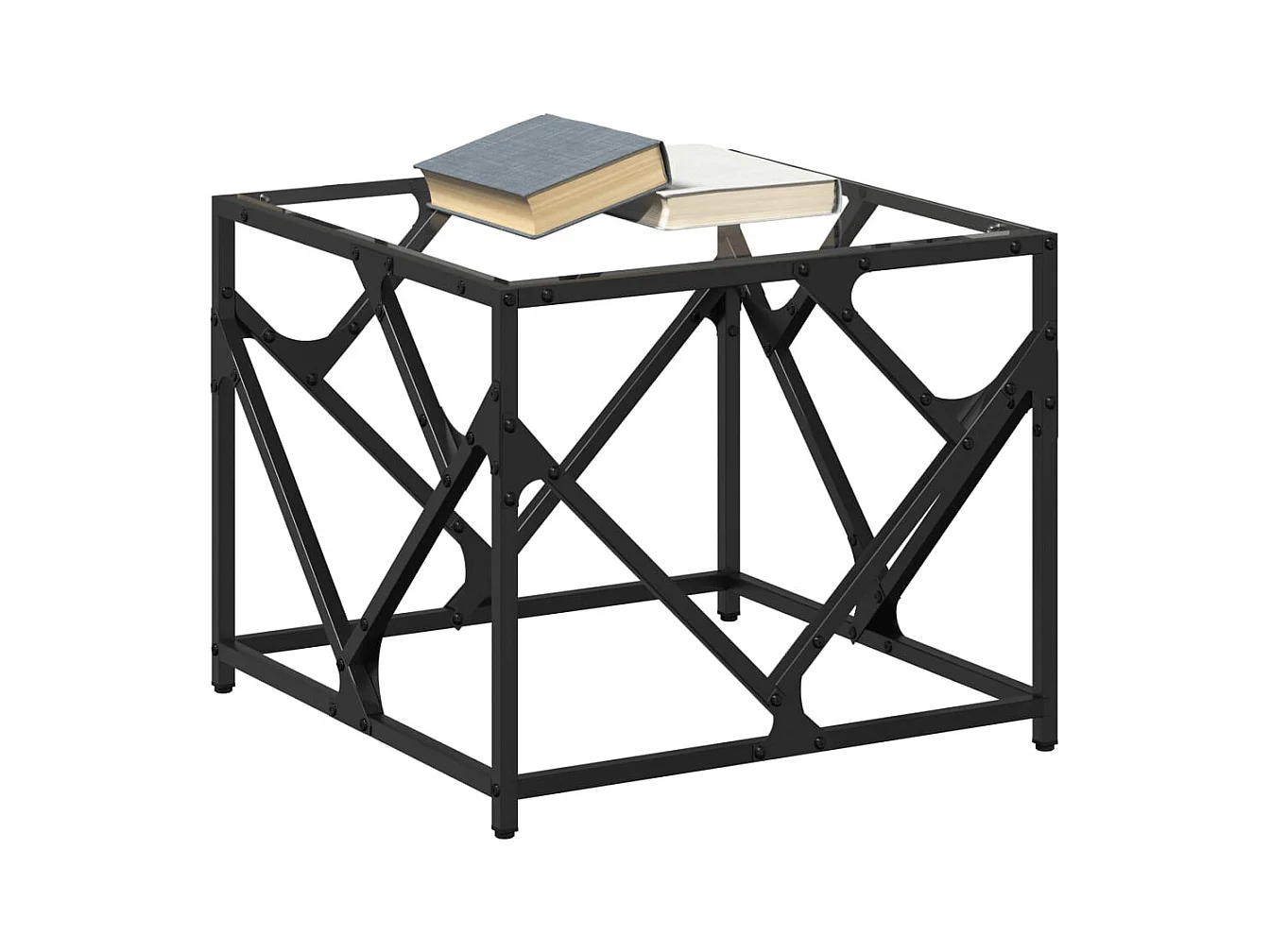 Salontafel met transparant glazen blad 50x50x41 cm staal