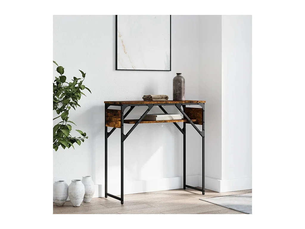 Consoletafel met plank gerookt eiken 75x30x75 cm