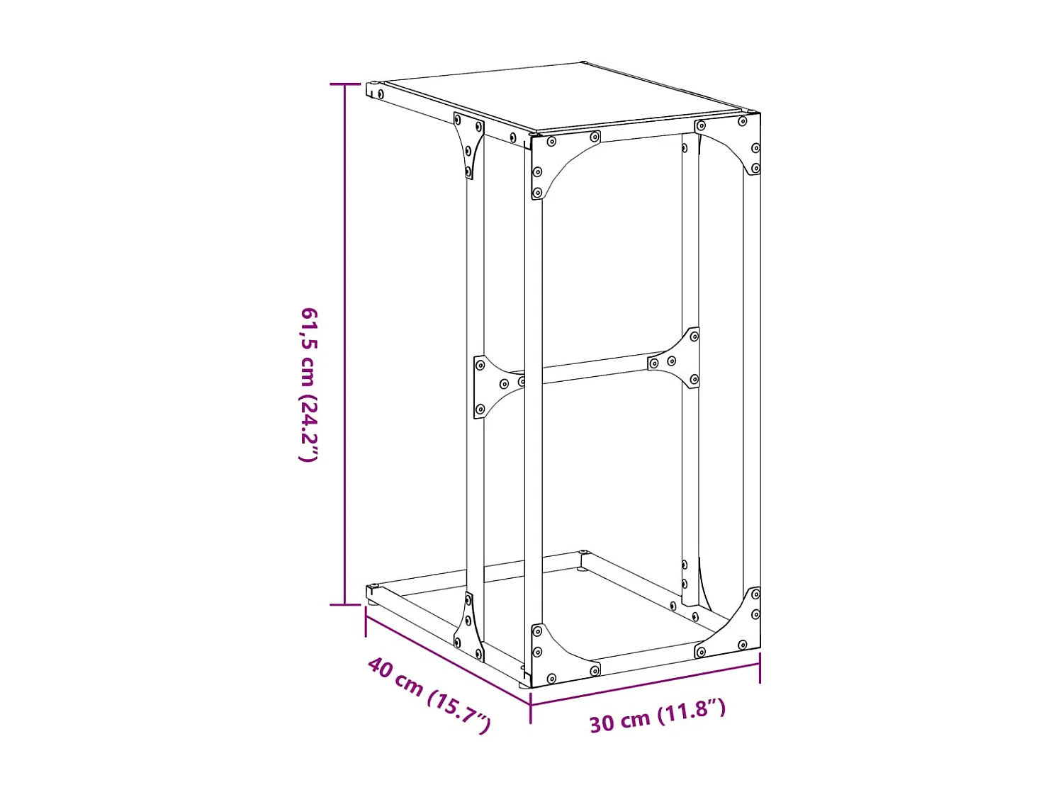 Bijzettafel met transparant glas 40x30x61,5 cm staal
