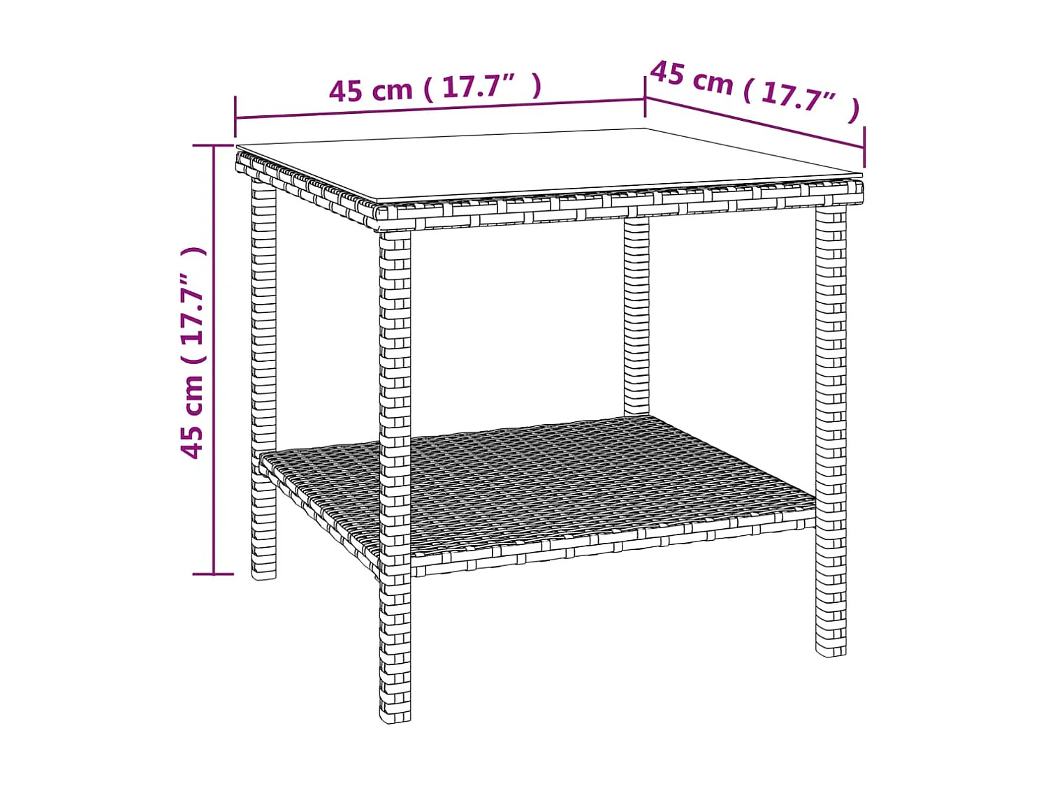 Tavolino nero 45x45x45 cm in polyrattan e vetro temperato