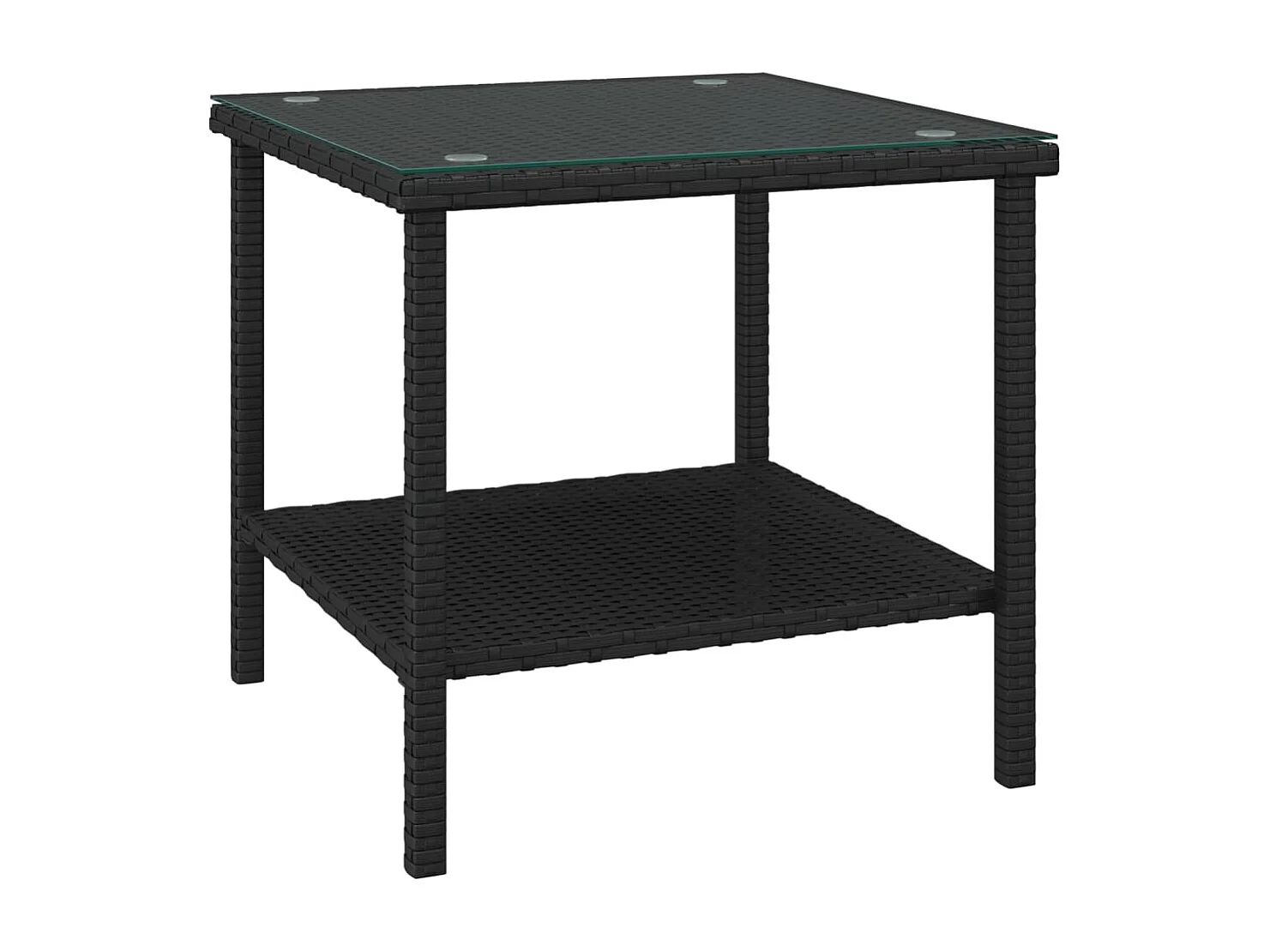 Table d'appoint noir 45x45x45 cm poly rotin et verre trempé