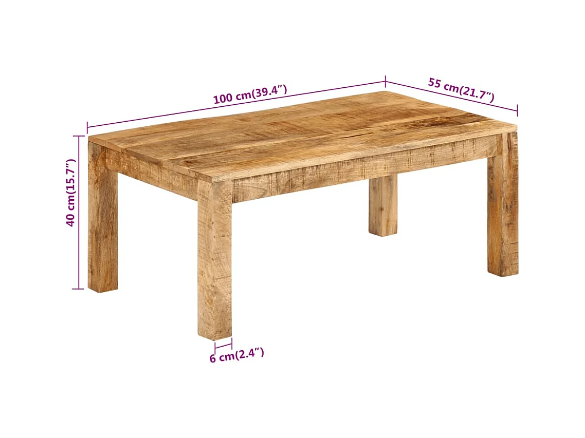 Table basse 100x55x40 cm bois de manguier massif