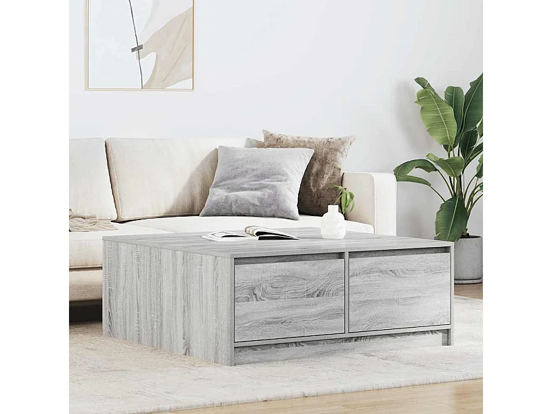 Mesa de centro Sonoma gris con cajones 100x100x40 cm