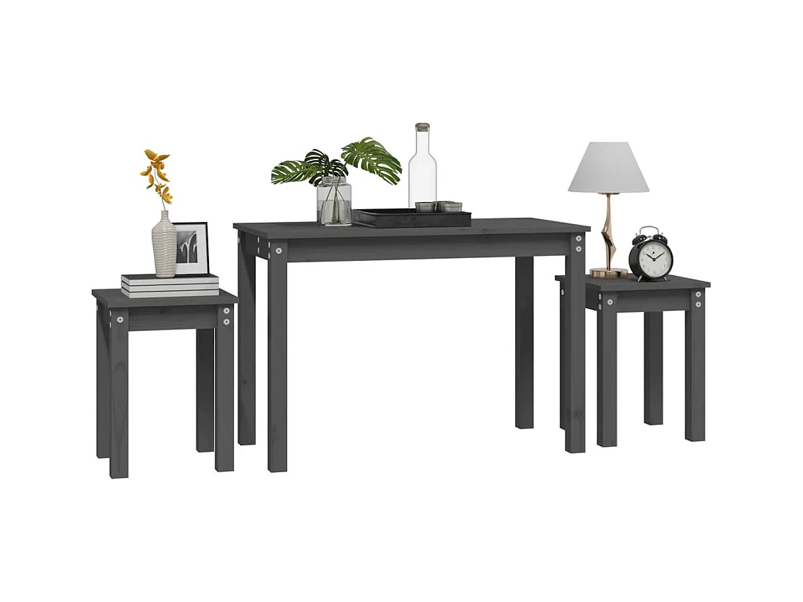 Bijzettafels 3 stuks Grijs Massief grenenhout