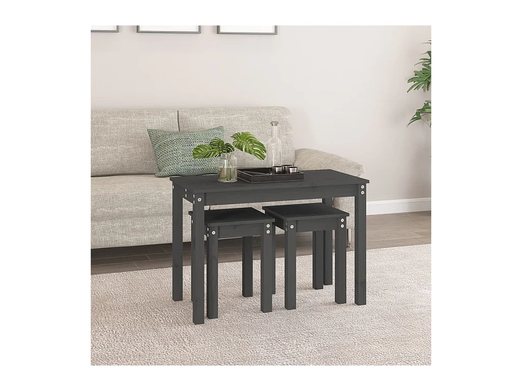 Bijzettafels 3 stuks Grijs Massief grenenhout