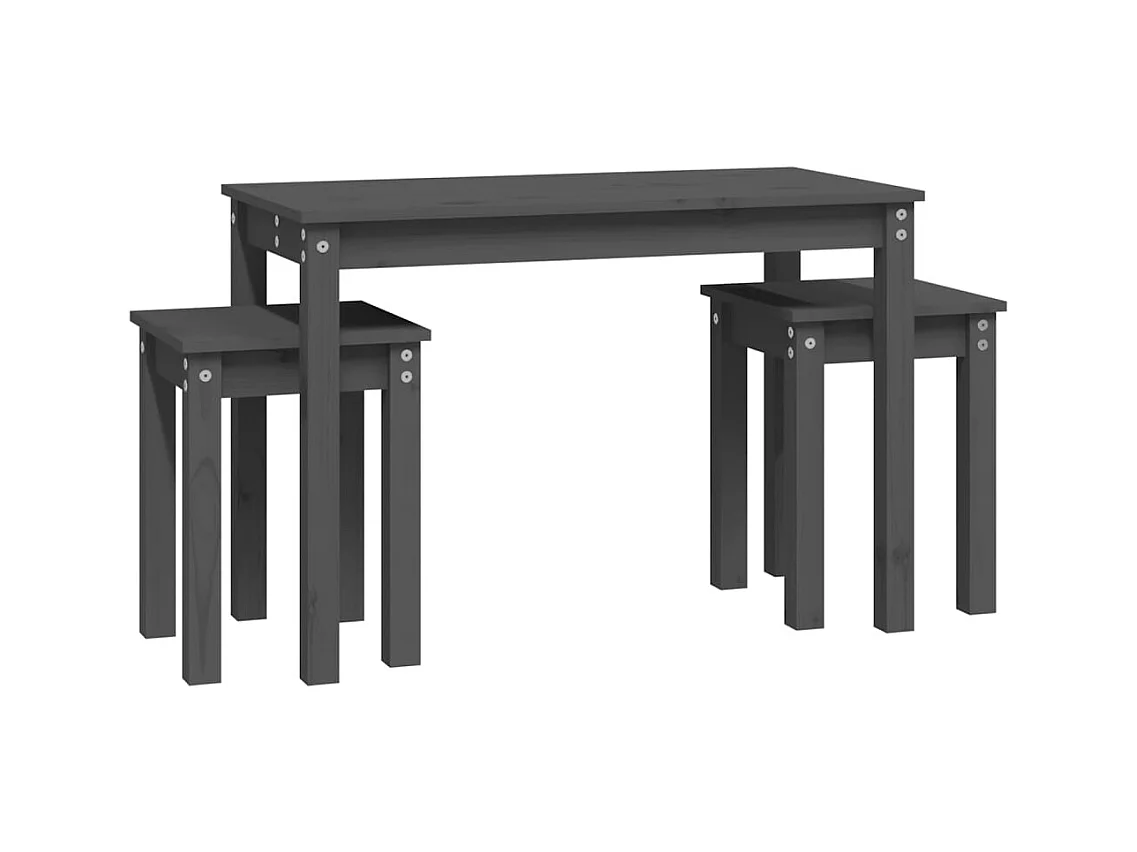 Bijzettafels 3 stuks Grijs Massief grenenhout