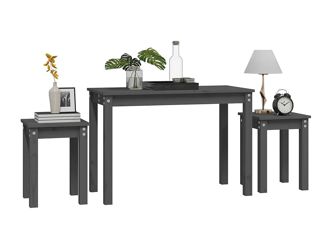 Tables gigognes 3 pcs Gris Bois de pin massif
