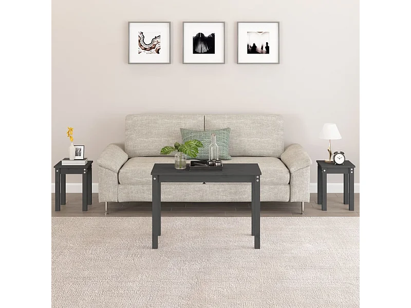 Tables gigognes 3 pcs Gris Bois de pin massif