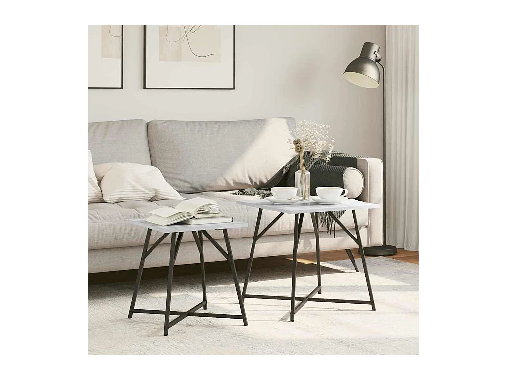 Set di tavolini laterali da 2 pezzi in grigio Sonoma e nero