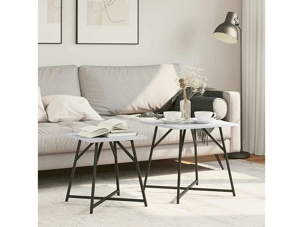 Ensemble de tables d'appoint 2 pcs Gris sonoma et Noir