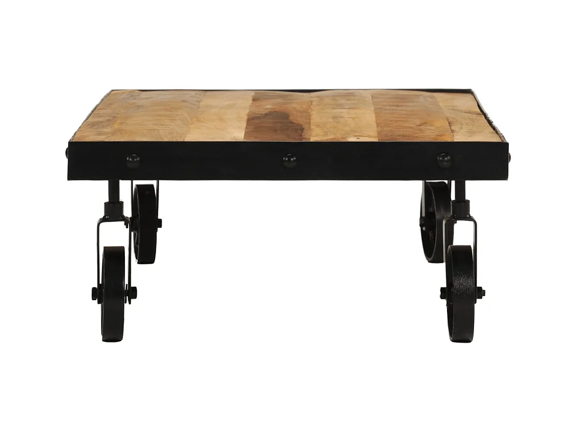 Tavolino con ruote in legno massello di mango 100x55x26 cm