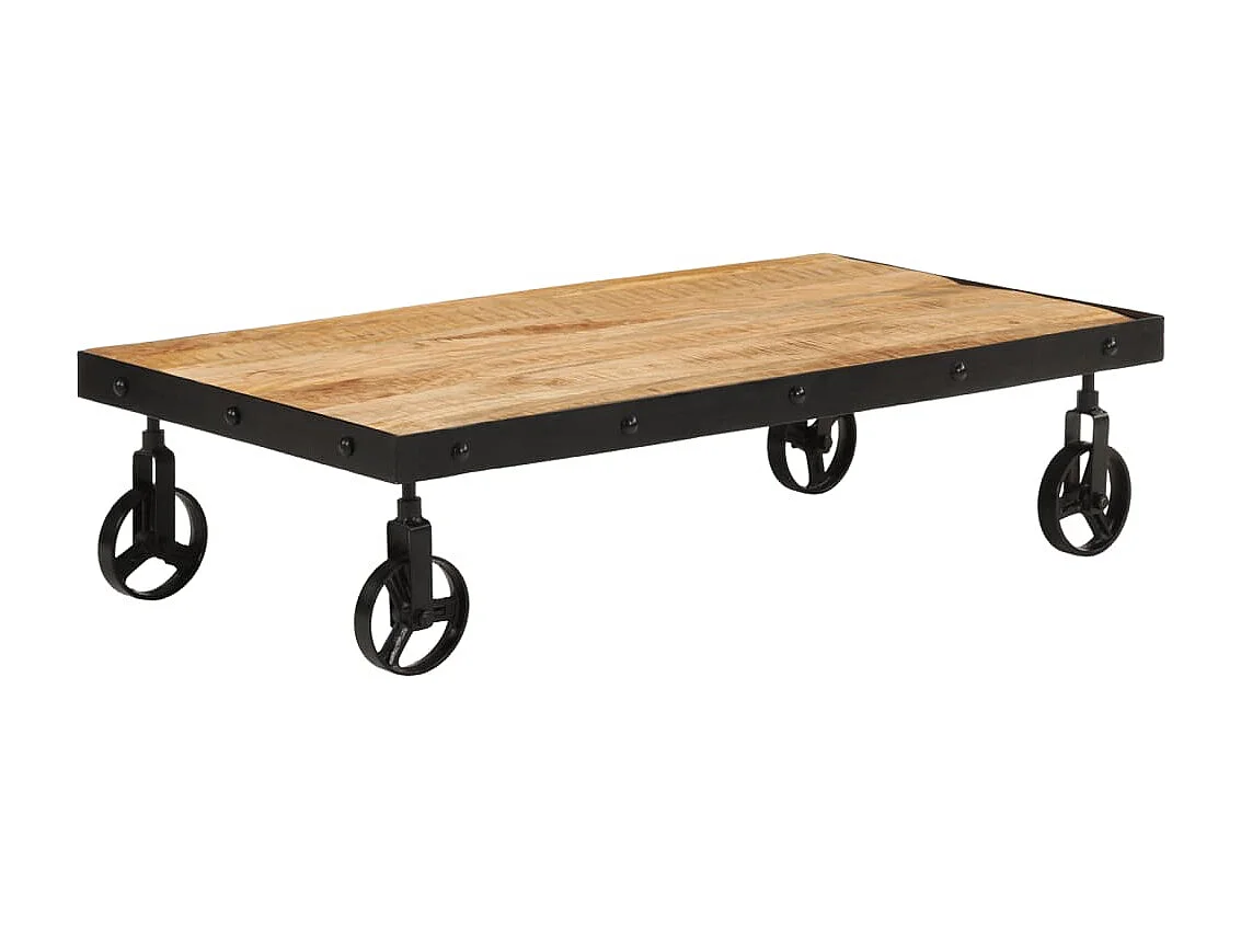 Tavolino con ruote in legno massello di mango 100x55x26 cm