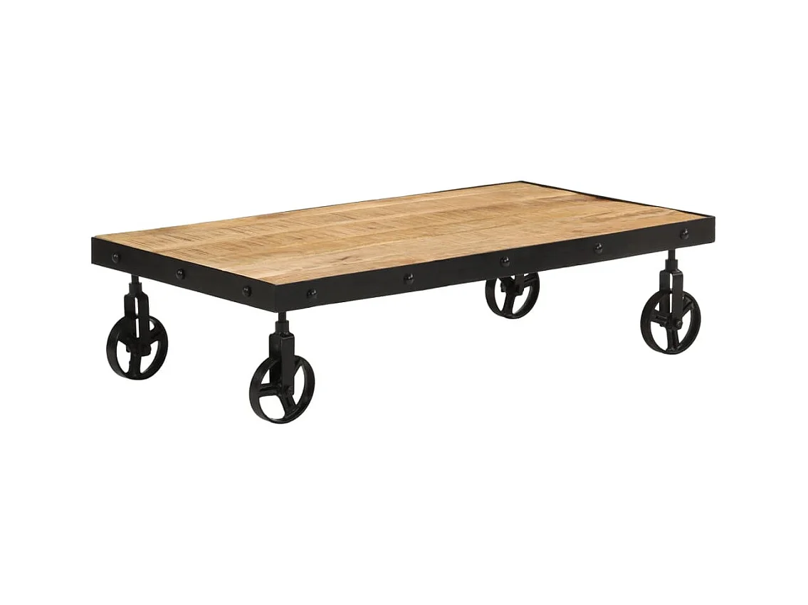 Couchtisch mit Rollen aus massivem Mangoholz 100x55x26 cm